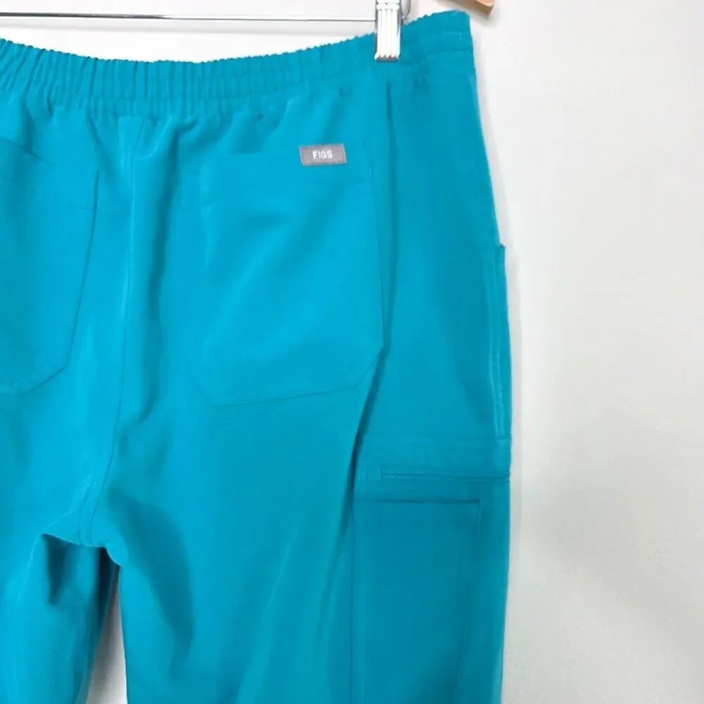 FIGS Yola Skinny Scrub Pants Large Teal Blue 11-Pocket Yoga Waist Straight Leg